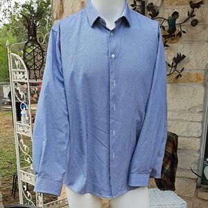 C-Lab NYC 4 Way Stretch Slim Fit Button Up Shirt Size XL 17 1/2 Blue Design